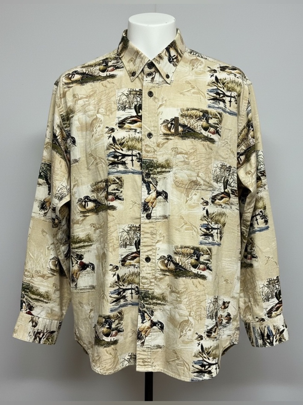 Magellan Mallard Duck Print Cotton Men’s Shirt XL Long Sleeve